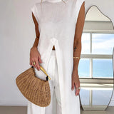 Benigna™ | White Ruffled Tunic and Trousers Set