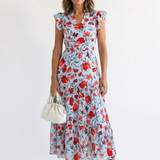 Lila | Floral V-Neck Tiered Midi Dress