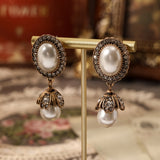 Vintage Pearl Framed Drop Earrings