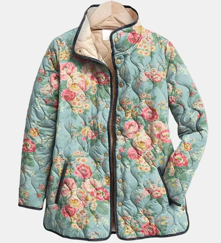 OLIVIA | Quilted Jacket Celadon Roses Mathilde