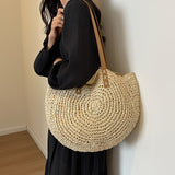 Lisa | Woven Straw Round Bag - Beige
