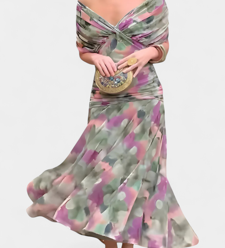 Florendra | Long Floral V Neck Dress