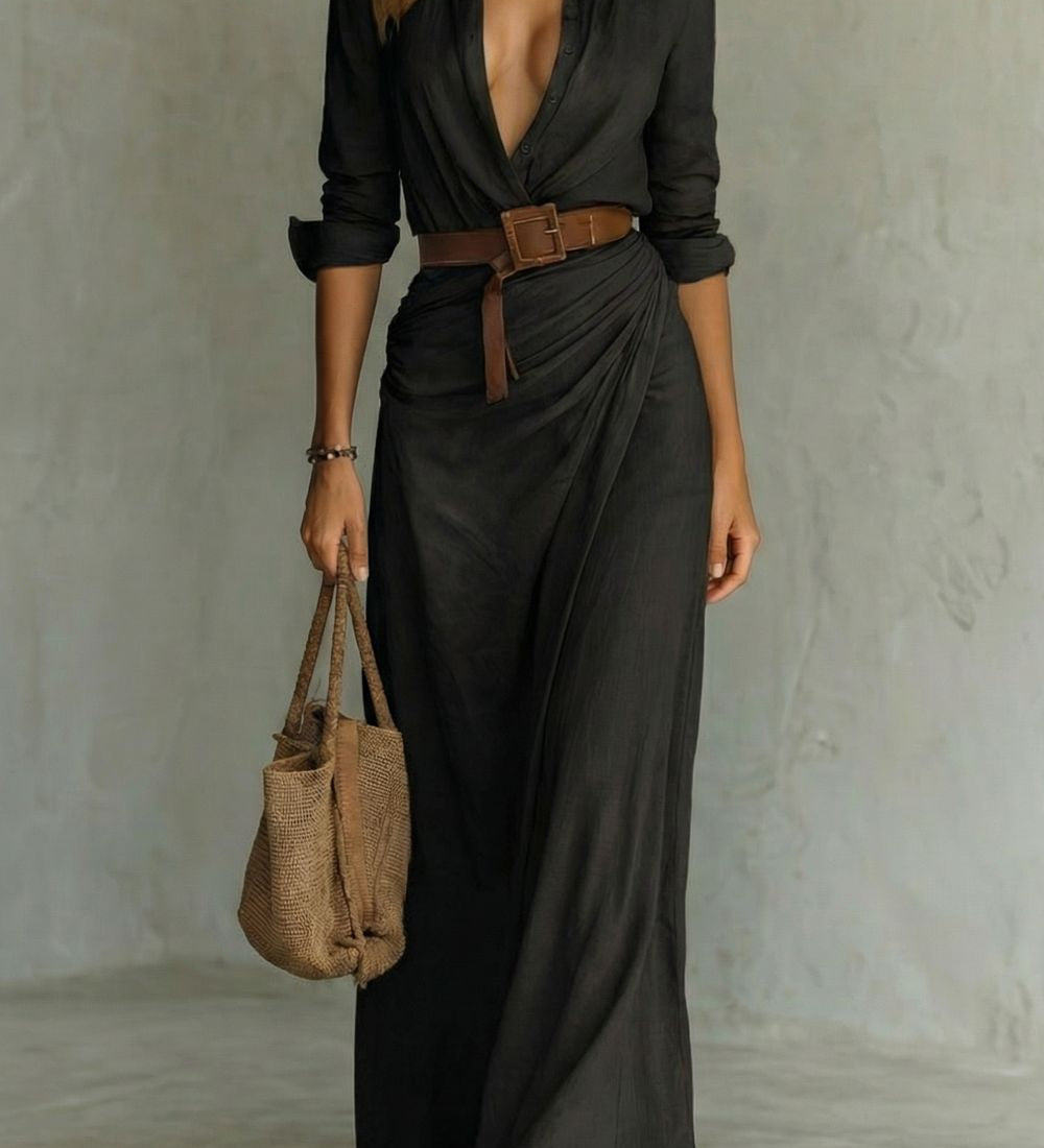 Azura – Button-down wrap dress – Belted maxi dress