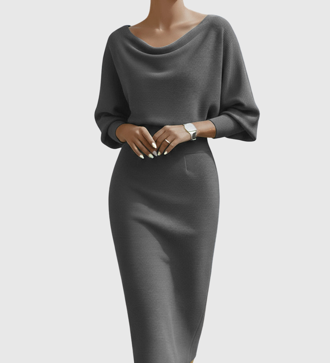 ISMÉRIA | WHITE DRAPED BATWING MIDI DRESS