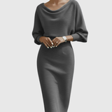 ISMÉRIA | WHITE DRAPED BATWING MIDI DRESS