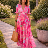 Ione | Short Sleeve V Neck Floral Midi Dress