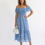 Odette | Off Shoulder Floral Smocked Midi Dress