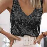 LUCIE | SPARKLING SEQUIN V NECK TOP FOR EVENING GLAM