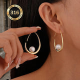 Hoop Earrings with Crescent Pearls