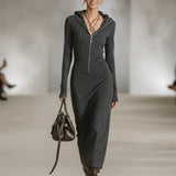 LIORRA | LONG-SLEEVE TUNIC DRESS WITH HOOD AND ZIPPER DETAIL