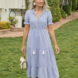 Dakota | Short Sleeve Striped Tiered Midi Dress