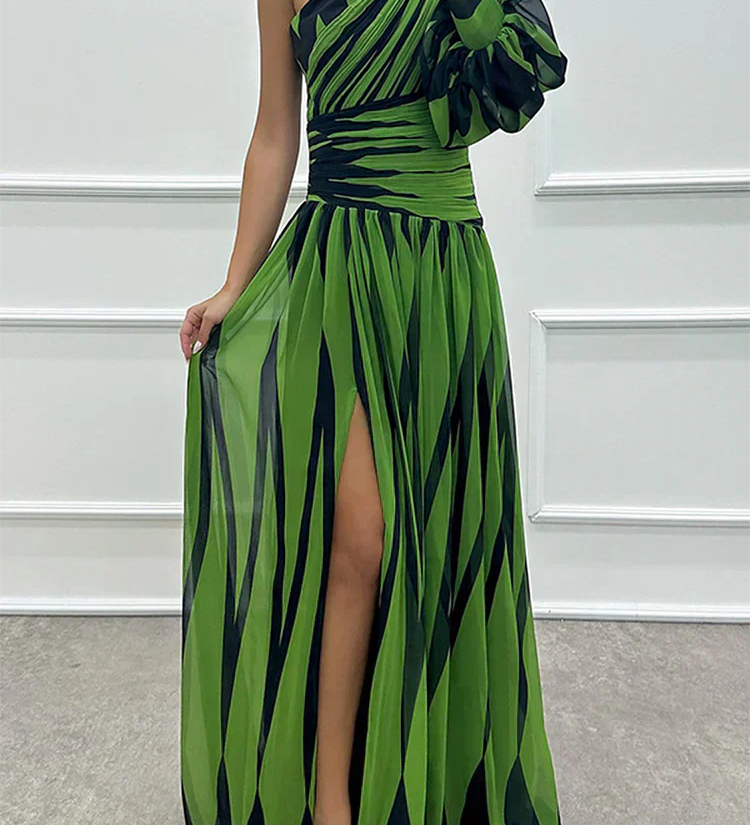 AURORA | ELEGANT STRIPED DRESS WITH ONE SHOULDER
