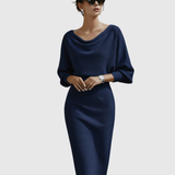 ISMÉRIA | WHITE DRAPED BATWING MIDI DRESS