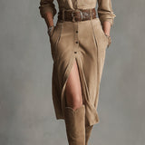Alelie | Women's Brown Fashion Suede Midi Dress