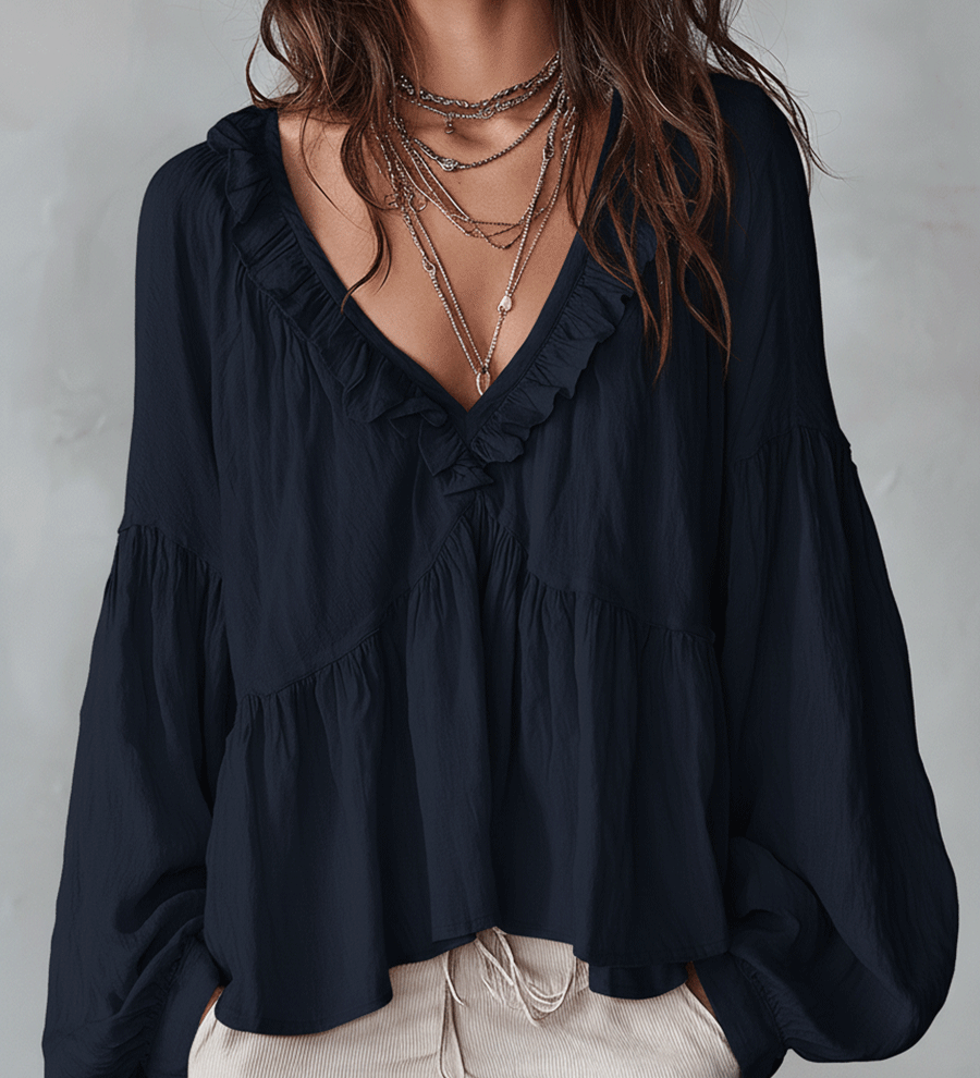 Airy Vintage-Inspired Ruffle Bohemian Blouse