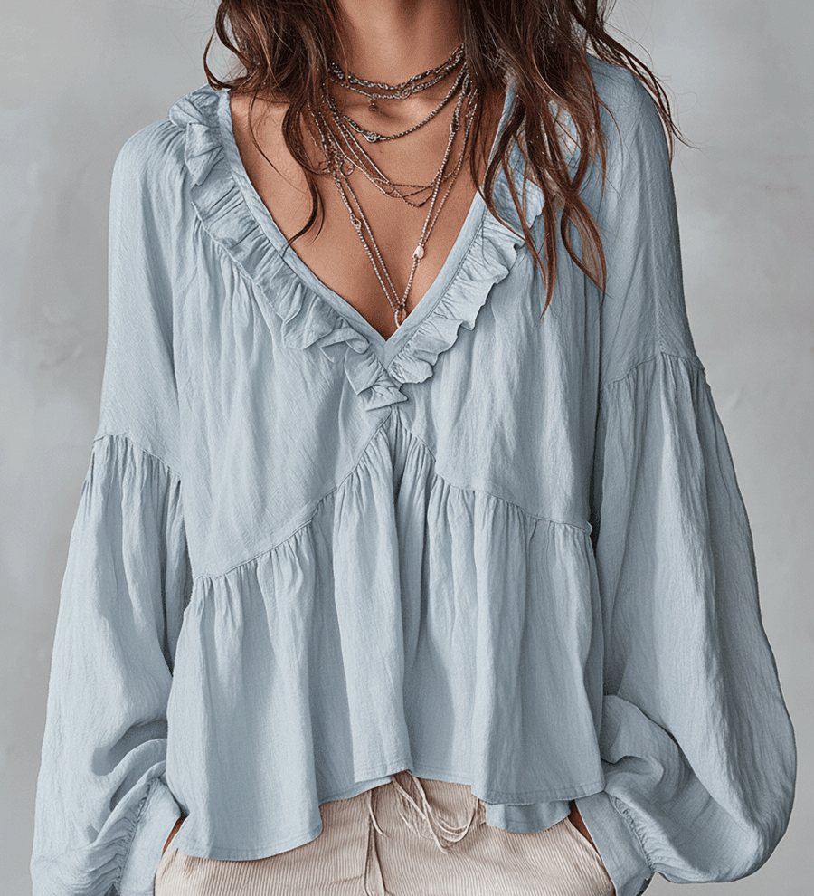 Airy Vintage-Inspired Ruffle Bohemian Blouse