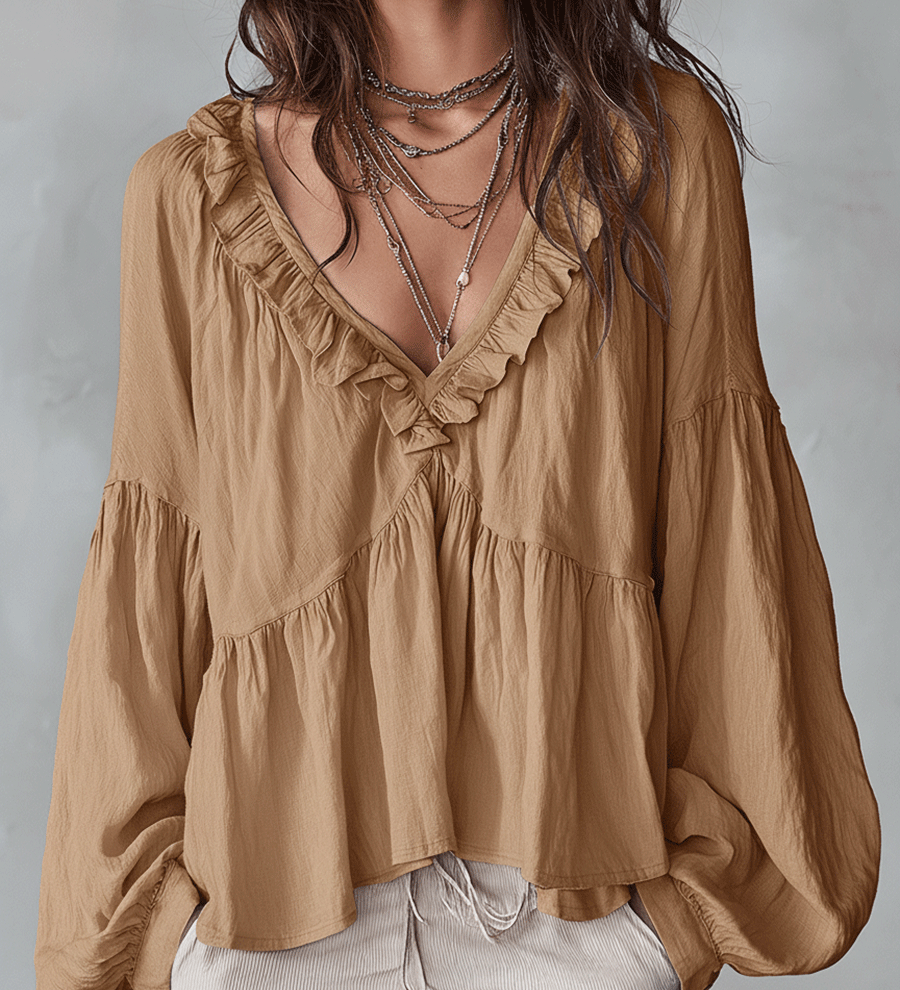 Airy Vintage-Inspired Ruffle Bohemian Blouse