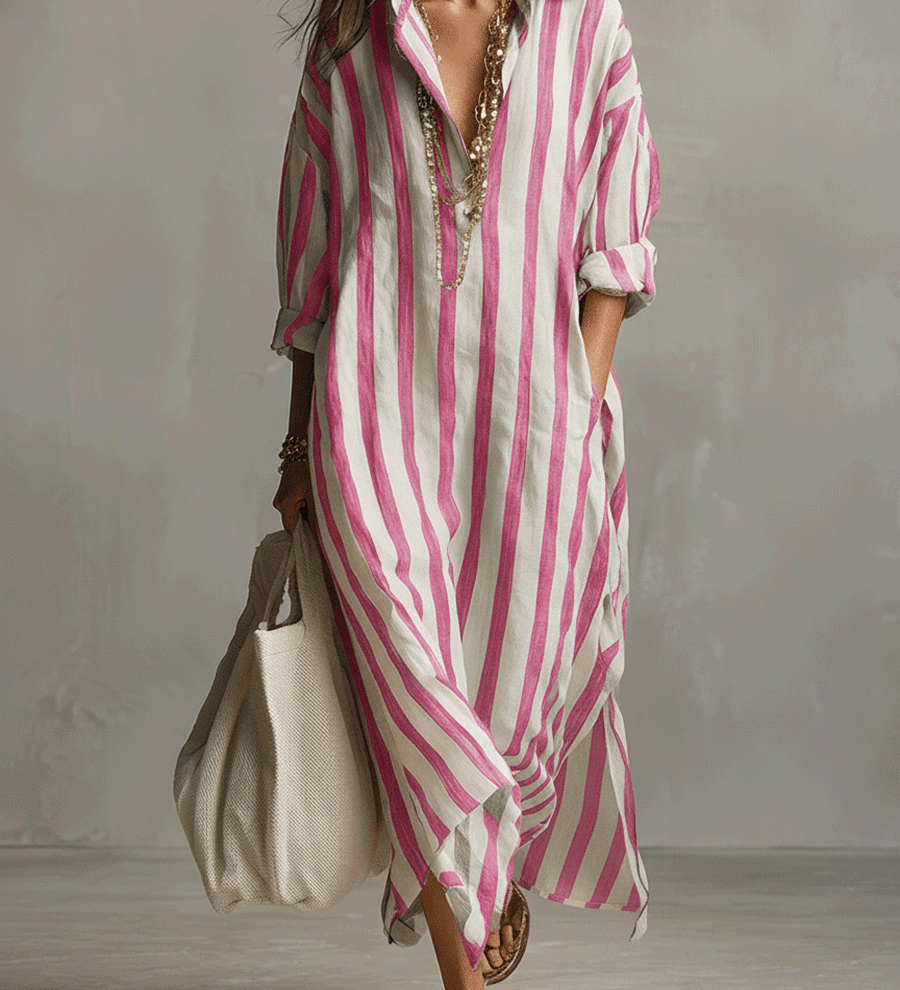 Casual Striped Shirt Bohemian Style Maxi Dress