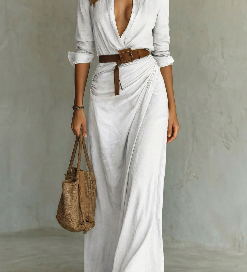 Azura – Button-down wrap dress – Belted maxi dress