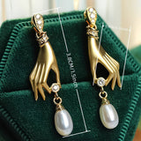 Pearl Earrings with Elegant Hand
