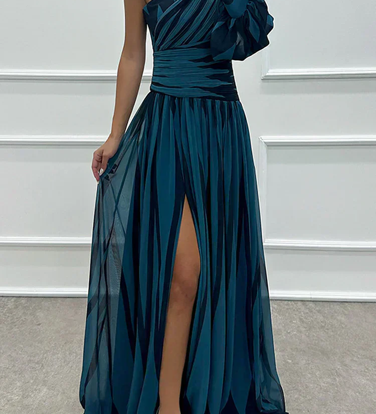 AURORA | ELEGANT STRIPED DRESS WITH ONE SHOULDER