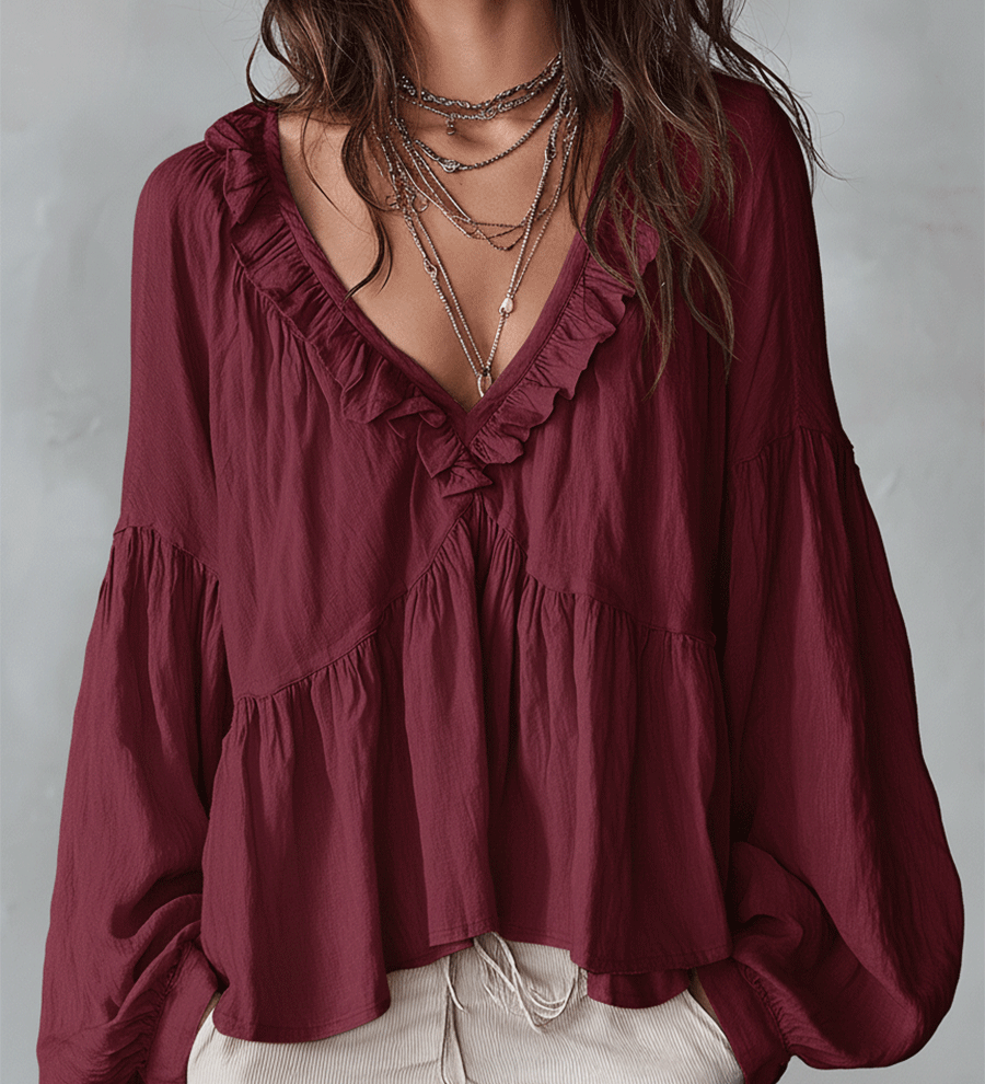 Airy Vintage-Inspired Ruffle Bohemian Blouse