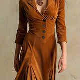 ELOWENNA | ELEGANT BUTTON-FRONT COLLAR DRESS WITH 7/8 SLEEVE