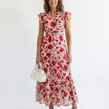 Lila | Floral V-Neck Tiered Midi Dress