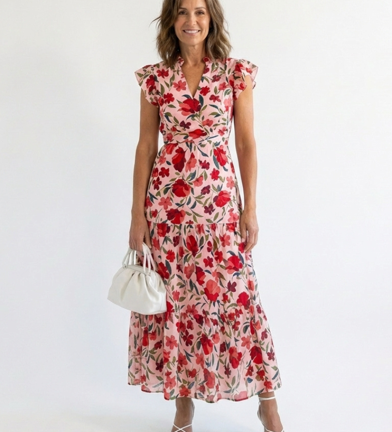 Lila | Floral V-Neck Tiered Midi Dress