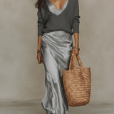 Effortless Ivory Knit & Satin Midi Ensemble