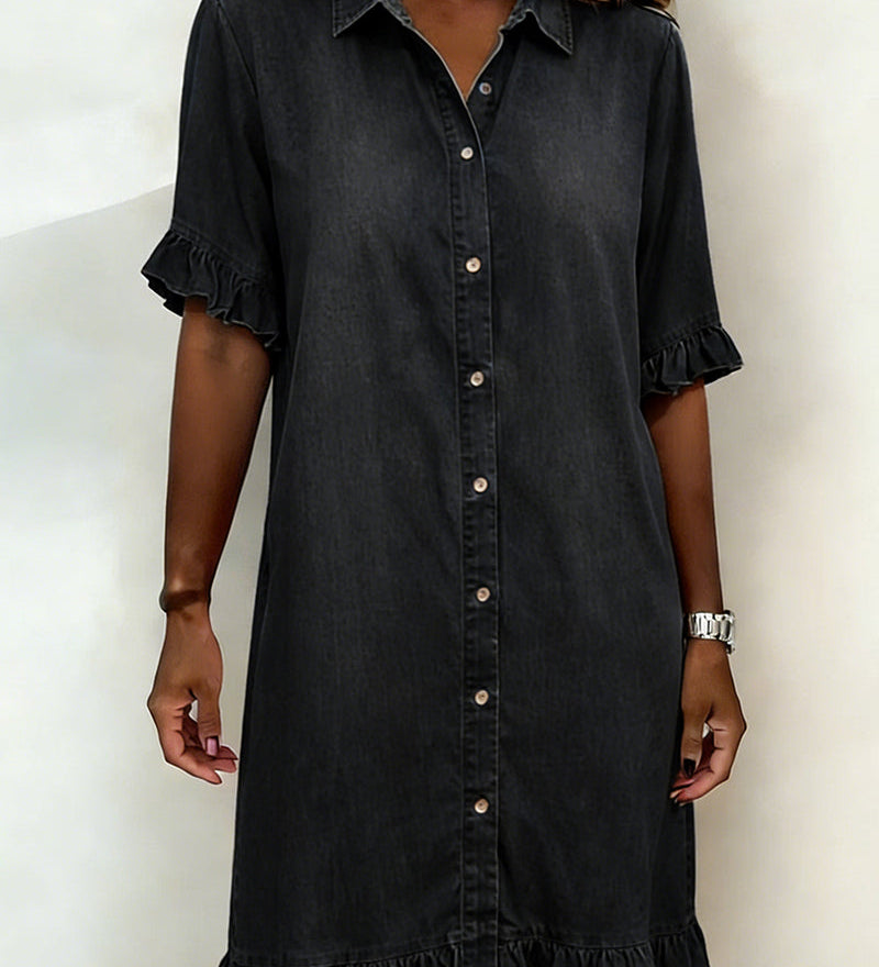 Maria | Comfortable Denim Dress with Flattering Pleats