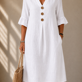 Buttoned Dress with Flared Sleeves Nicole