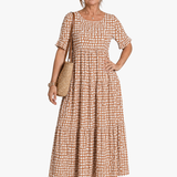 ELEGANT MIDI DRESS WITH SHORT SLEEVES FOR WOMEN