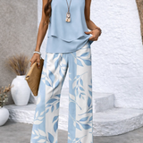 Olalla™ | Sky Blue Two-Piece Blouse and Botanical Trousers