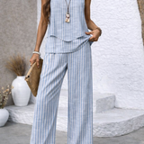 Nicolasa™ | Blue Striped Top and Wide Leg Trousers Set