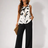 Rufina™ | Artistic Top and Black Trouser Set