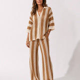 Zenaida™ | Striped Crochet Kimono and Trousers Set