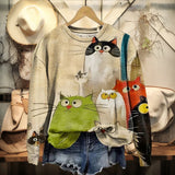 Casual Cat Print Sweatshirt