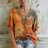 Vintage Dragonfly Print Blouse
