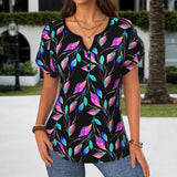 Blouse with Colourful Leaf Print