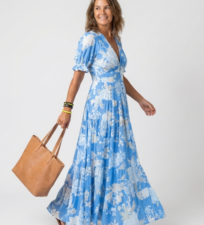 Ione | Short Sleeve V Neck Floral Midi Dress