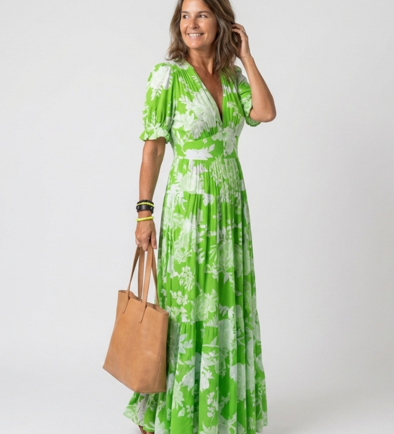 Ione | Short Sleeve V Neck Floral Midi Dress