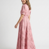 Xanthea | Short Sleeve Belted Floral Textured Maxi Shirt Dress