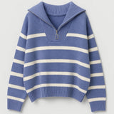 KAIRIS | ZIP-COLLAR STRIPED KNIT SWEATER