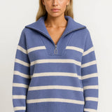 KAIRIS | ZIP-COLLAR STRIPED KNIT SWEATER