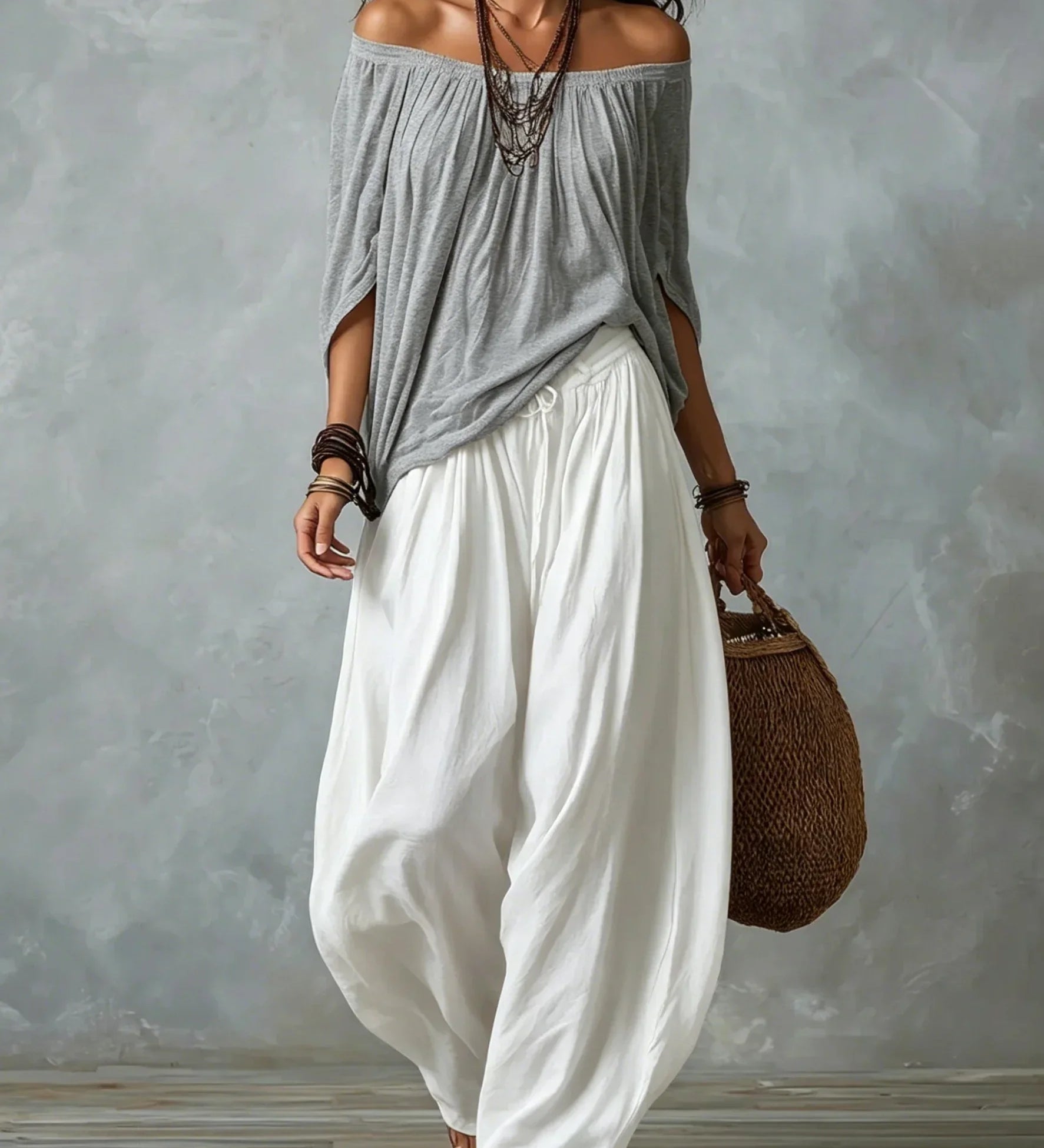Off-Shoulder Top & Lantern Trousers Set