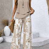 Ernestina™ | Natural Set Beige Blouse and Botanical Trousers