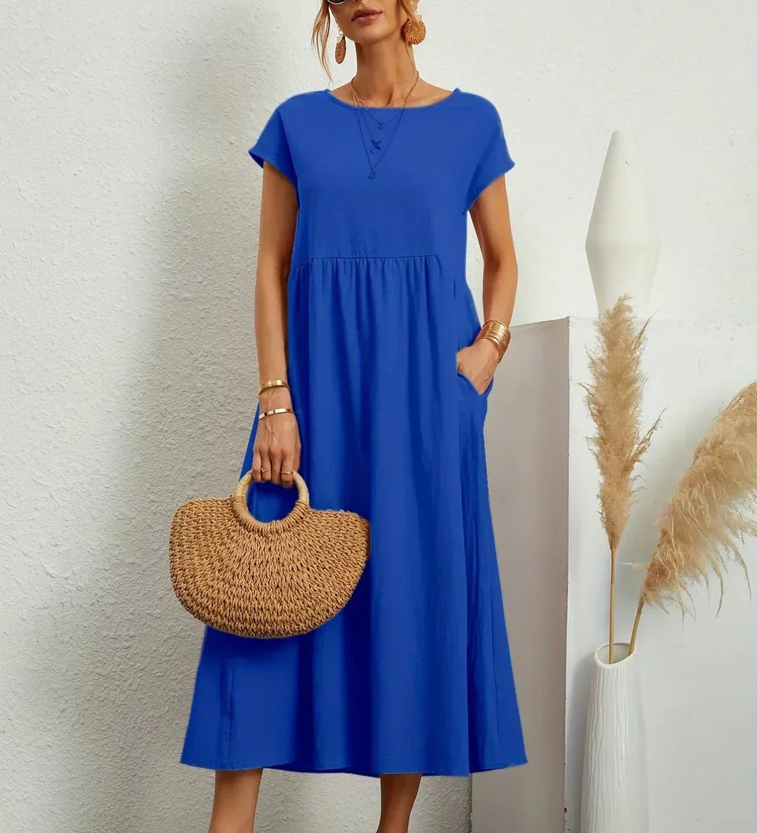 Gabrielle™ — Fluid Midi Dress Timeless Elegance