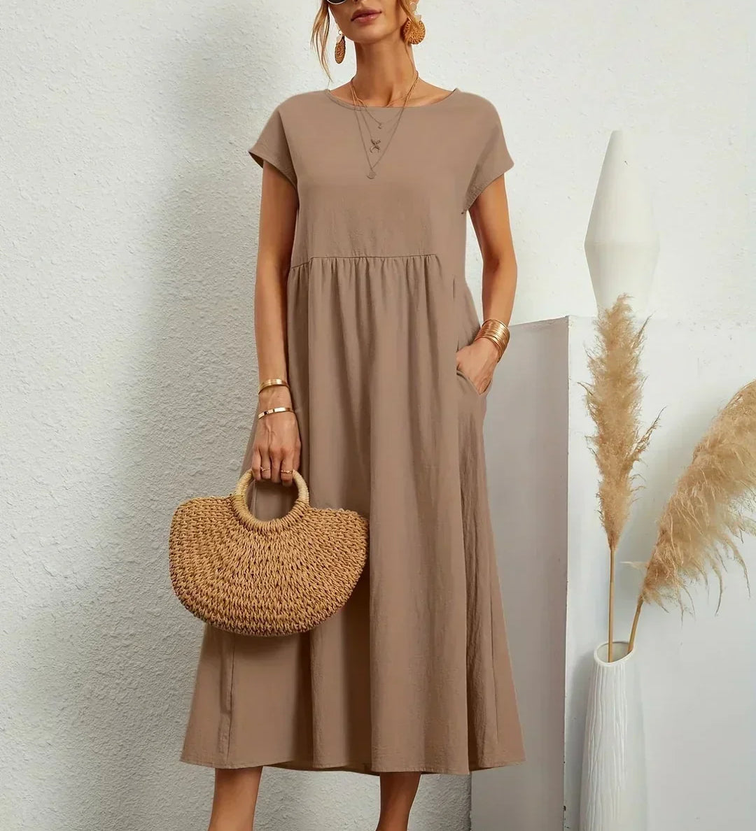 Gabrielle™ — Fluid Midi Dress Timeless Elegance