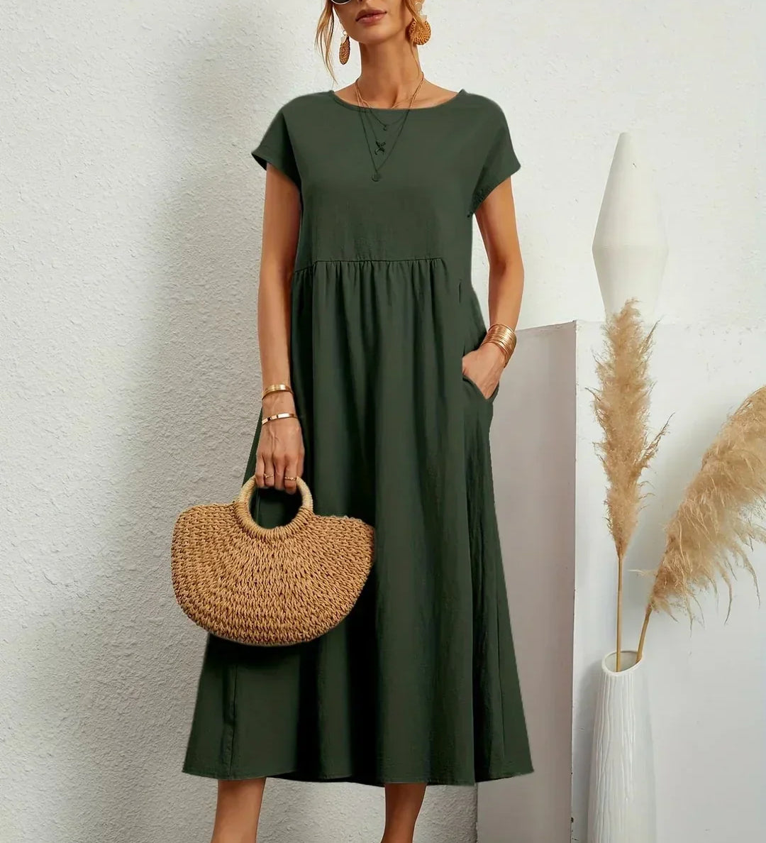 Gabrielle™ — Fluid Midi Dress Timeless Elegance